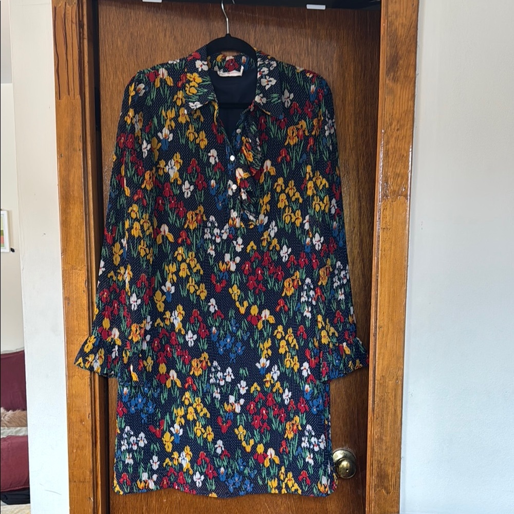 Tory Burch Navy Floral Long-Sleeve Dress